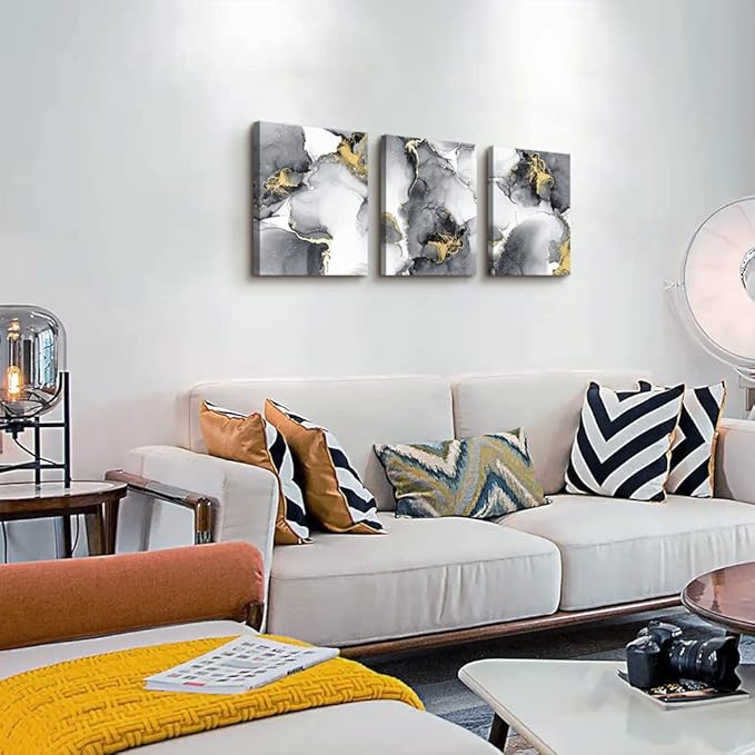 TTHYUEWS Abstract Wall Art For Living Room Bedroom Wall Decor Artworks Office Decor Abstract Ink Wall Paintings 3 Piece Bathroom Wall Posters Canvas Prints Pictures Ready To Hang Home Decorations