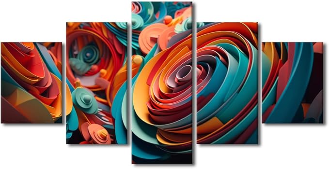 Canvas Wall Art Decor Modern Abstract Art Canvas Poster Abstract Spiral Picture Printing Art 5 Panel Home Wall Decor for Native Americans Living Room Decor Stretched Ready to Hang 60x32 in