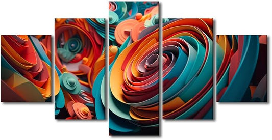 Canvas Wall Art Decor Modern Abstract Art Canvas Poster Abstract Spiral Picture Printing Art 5 Panel Home Wall Decor for Native Americans Living Room Decor Stretched Ready to Hang 60x32 in