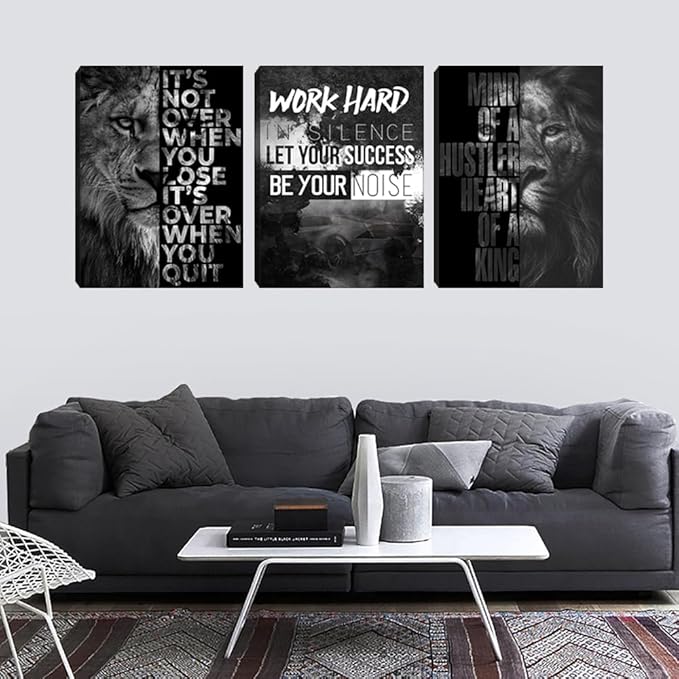 Black Lion Inspirational Office Wall Art Poster Positive Quotes Canvas Picture Print Artwork Motivational Canvas Wall Art Framed Wall Decor for Gym Office Workplace Bedroom Living Room (60"Wx28"H)