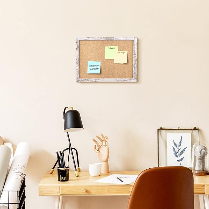Cork Board Bulletin Board, 14.2x10.2 inches Decorative Hanging Framed Cork Boards for Walls, Pin Board Vision Board for School Home Office, Bulletin Board with White Wood Frame (2636,WH,1pc)