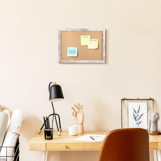 Cork Board Bulletin Board, 11.8x8.6 inches Mini Decorative Hanging Framed Cork Boards for Walls, Pin Board Vision Board for School Home Office, Bulletin Board with Wooden Frame(2230,WH,1p)