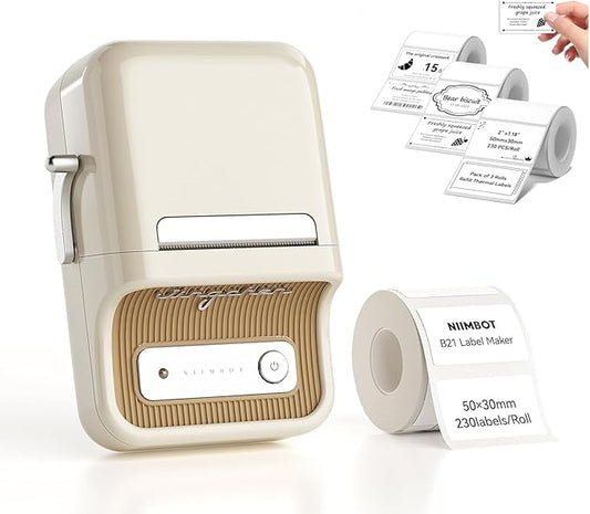 NIIMBOT B21 Label Maker, 2 Inch Portable Thermal Label Printer, Label Maker Machine with Tape, Compatible with Android, iOS & PC,Labeling for Home Storage Office and Small Business,Off-White