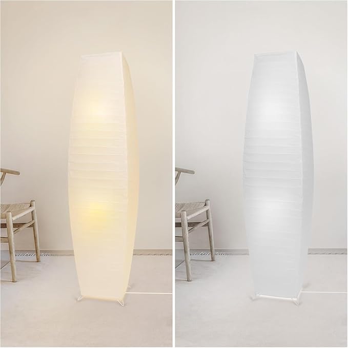 Paper Floor Lamp, Japanese Lamp with Rice Paper Lantern Shade, Minimalist Style Corner Floor Lamp for Bedroom, Office, Living Room with No Bulbs (2 Pack)