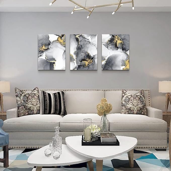 TTHYUEWS Abstract Wall Art For Living Room Bedroom Wall Decor Artworks Office Decor Abstract Ink Wall Paintings 3 Piece Bathroom Wall Posters Canvas Prints Pictures Ready To Hang Home Decorations