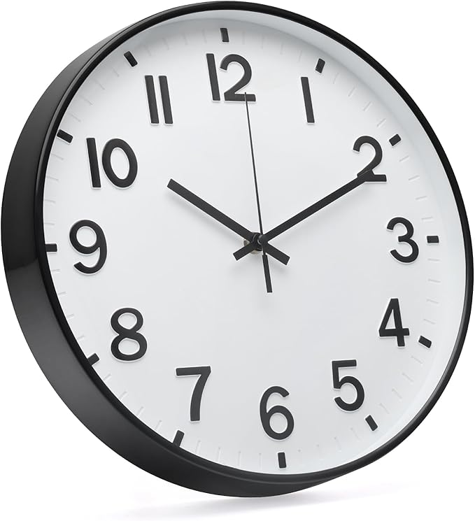 Wall Clock 12Inch White-Black Modern Simple Quartz Decorative Clock Non-Ticking Silent Battery Operated Round Wall Clocks Trendy and Practical Best Gift for Living Room Bedroom Kitchen Office