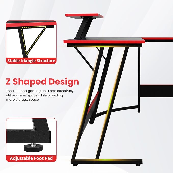 L Shaped Gaming Desk, 50 Inch Corner Desk, Office Computer Desk with Large Monitor Stand for Home Office Sturdy Writing Workstation, Easy to Assemble, Black