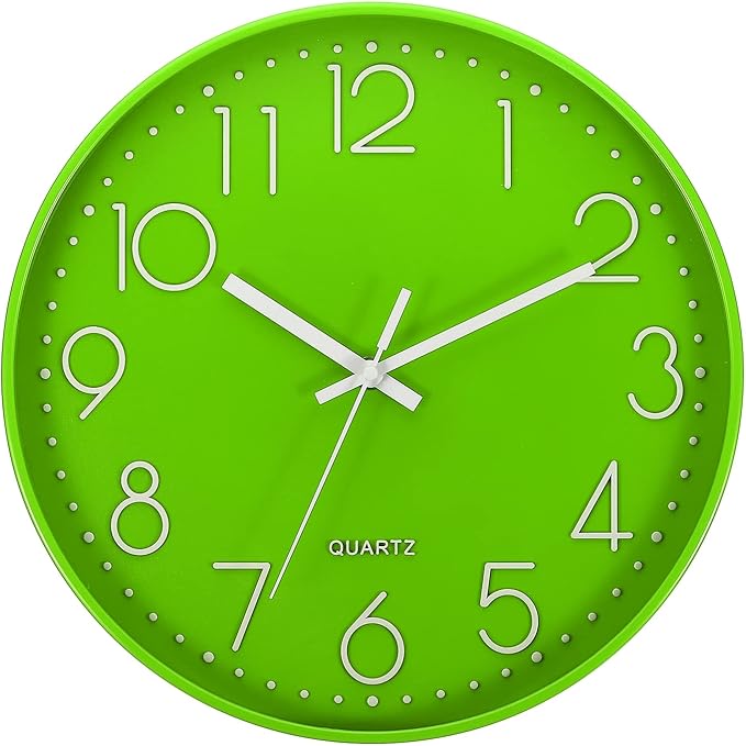 PATIKIL 12 Inch Wall Clock, Battery Operated Silent Non-Ticking Round Wall Clocks for Office Bedroom Decorative, Green