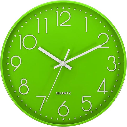 PATIKIL 12 Inch Wall Clock, Battery Operated Silent Non-Ticking Round Wall Clocks for Office Bedroom Decorative, Green