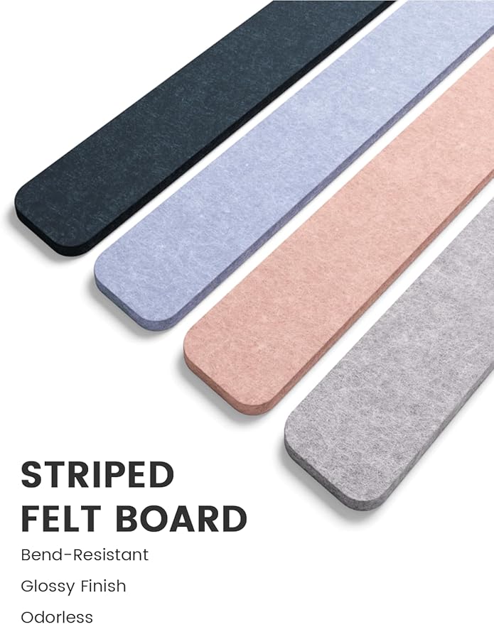 Cork Board Alternative Felt Strip Board 8-Pack 13"x2", Office Pin Board with 50 Push Pins, Adhesive Install for Bedroom Door & Home Office(Heather Grey)