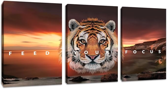 Motivational Wall Art Canvas Posters Prints 3 Pieces Yellow Tiger Wall Art Inspirational Entrepreneur Quote Office Wall Decor Canvas Art Motivation Painting Artwork Office Decoration(36''Wx 16''H)