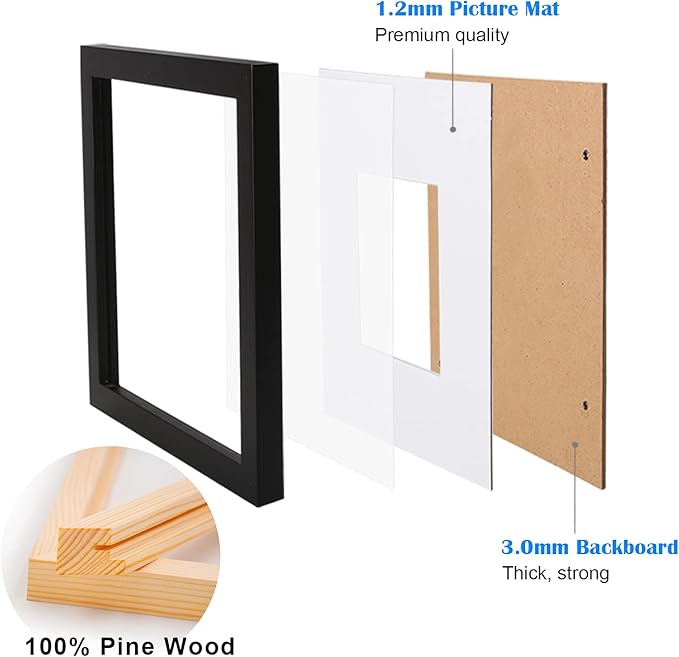 Egofine 22x28 Solid Wood Poster Frames Matted for 18x24 Set of 2 Black - with Acrylic Plexiglass Front, Hanging Picture Frames Vertically or Horizontally