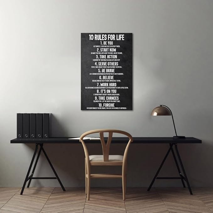 Yatsen Bridge 10 Rules for Life Motivational Wall Art Inspirational Canvas Office Art Decor Positive Black and White Artwork Framed Ready to Hang-24 inch x 36 inch