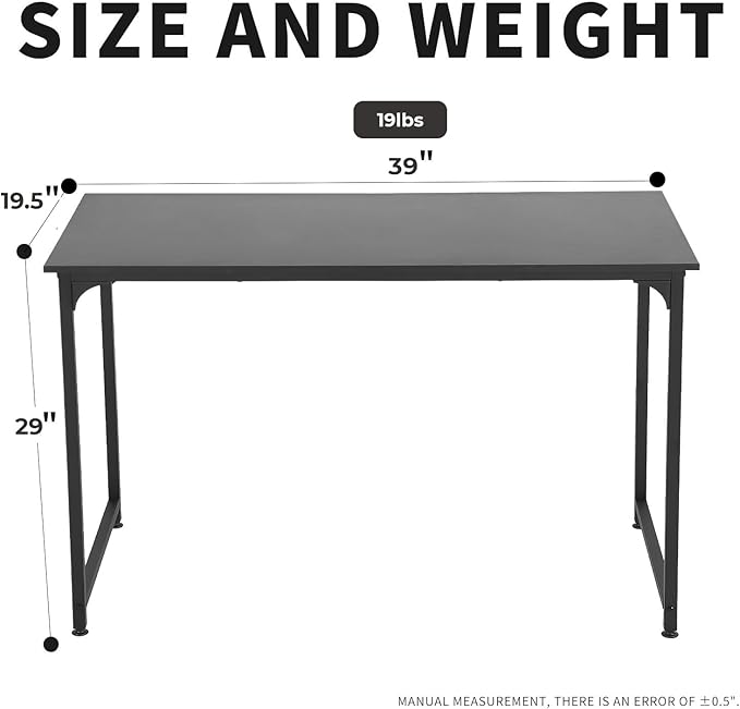 NChanmar 39 Inch Computer Desk, Office Desk Gaming Desk with Metal Frame, Writing Workstation for Home Office, Space Saving Computer Table for Small Space (Black) 39x19.6x29