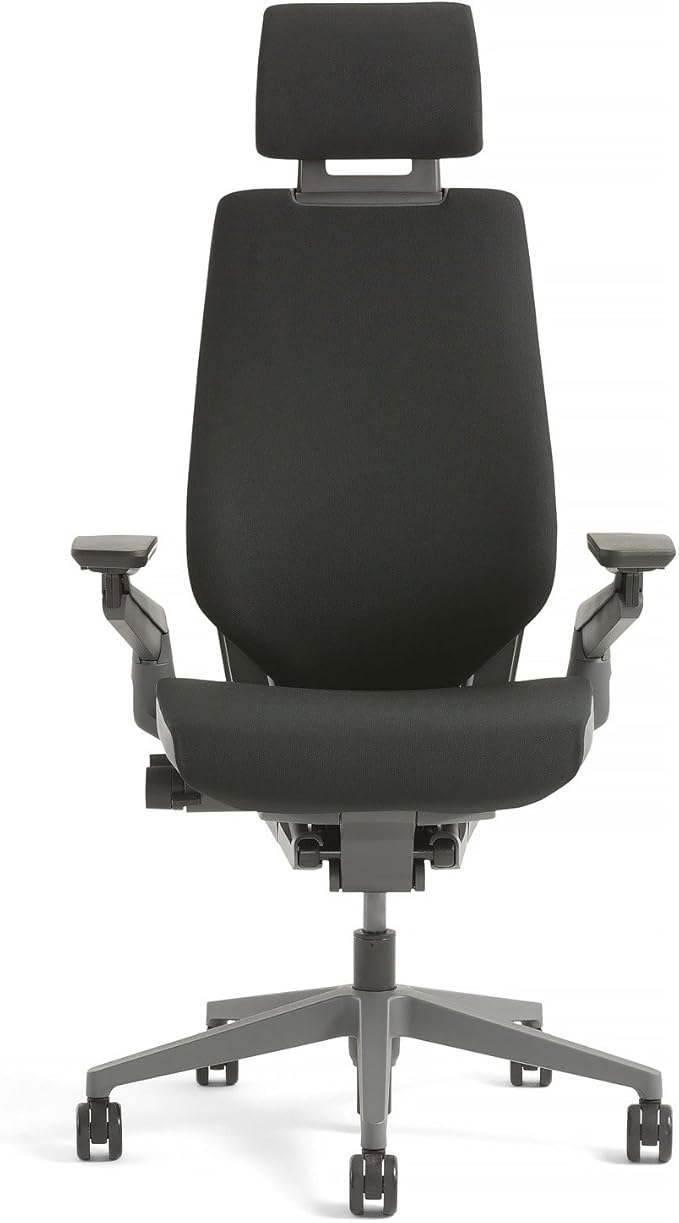 Steelcase Gesture Office Desk Chair with Headrest Cogent Connect Turmeric Fabric Low Black Frame Hard Floor Caster Wheels Hard Floor Caster Wheels