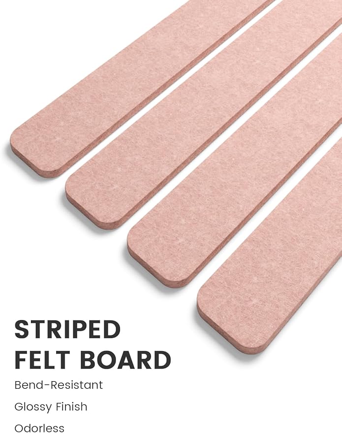 Fluxynara Cork Board Alternative Felt Strip Board 5-Pack 13"x2", Office Pin Board with 35 Push Pins, Adhesive Install for Bedroom Door & Home Office(Pink)