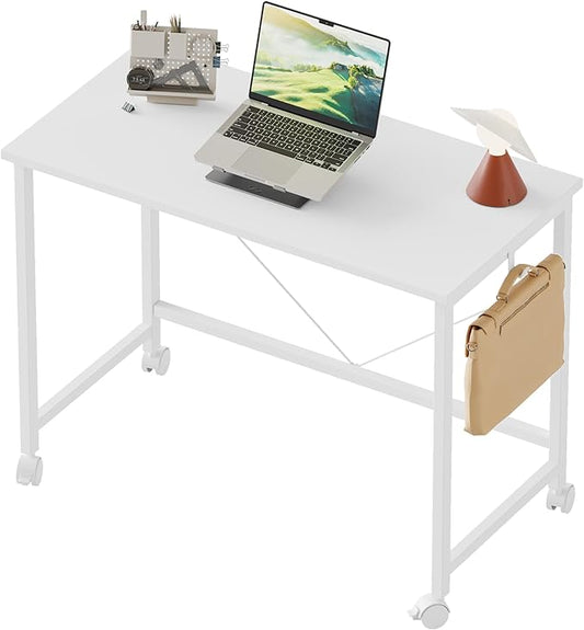 Mericonia 32 inch Rolling Computer Desk with Wheels, Gaming Desk for Small Spaces, Modern Simple Style Table for Home Office, Study Writing Table