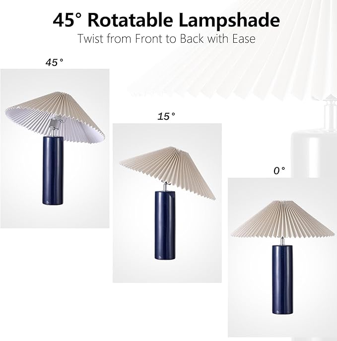 Ceramic Table Lamps for Bedroom, Adjustable Shade Lamps for Night Stands, Modern Cylindrical Nightstand Table Lamps 5W E26 for Bedroom Bedside Buffet, Blue