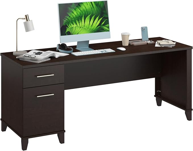 Bush Home 72-inch Home Office Desk with Drawers, Large Computer Table for Personal Workspace, Somerset Collection, Mocha Cherry