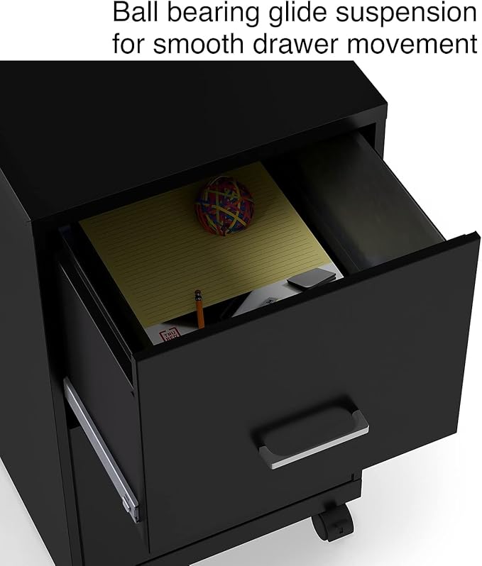 Staples 2-Drawer Vertical File Cabinet, Letter Size Documents, Lockable & Mobile, 18" D x 14" W x 26.3" H, Black