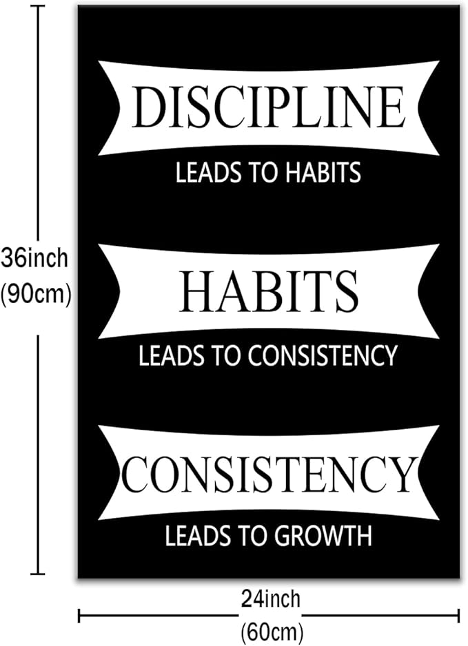 Discipline Habits Consistency Inspirational Canvas Wall Art for Office Motivational Picture Print Positive Sign Painting Poster Artwork for Living Room Workplace Wall Decor Ready to Hang [24''Wx36''H]