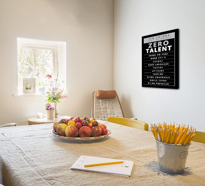 Zero Talent Required Motivational Wall Art -10 Keys to Success Poster, Positive Quotes Prints Inspirational Office Wall Decor for Professionals, Students & Home Gym (Framed 12 x 16 in)