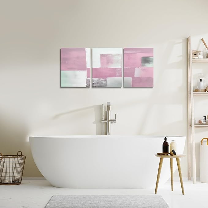jejeloiu Modern Art 3 Piece Canvas Wall Art for Living Room Bedroom Abstract Art Picture Wall Decor 12"x16"x3pcs Pink Abstract Oil Painting Office Decorations Artwork Posters
