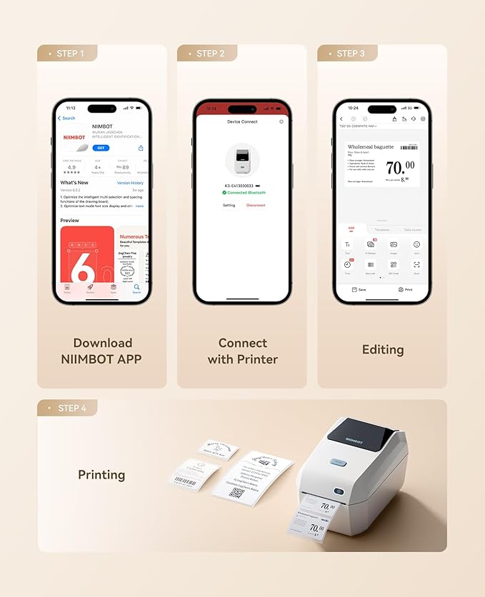 NIIMBOT Label Maker for Sticker Labels, K3 Label Printer Can Print Width 3.15 Inch Label Paper for Small Business and Home Office, Compatible with PC, 7 Android&3 iOS (White)