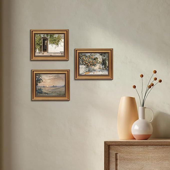 Gold Framed Wall Art Vintage Canvas Wall Art Country Orange Trees Artwork Prints Picture for Living Room Bedroom Farmhouse Bathroom Office Decor, 8x10