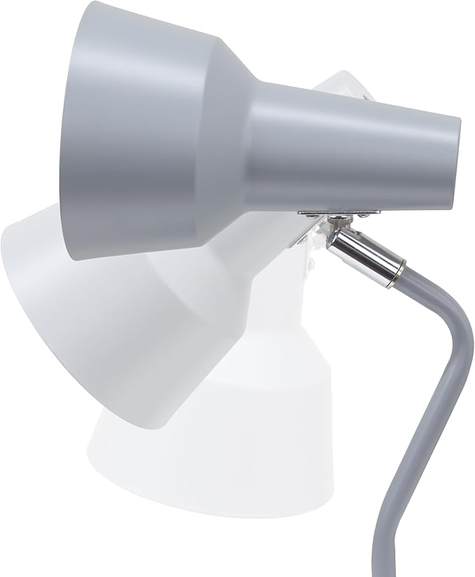 Simple Designs LD1078-GRY 15.2" Sleek Essentials Metal Cone Shade Desk Lamp with Adjustable Shade, for Office, Desk, Nightstand, Dorm, Gray