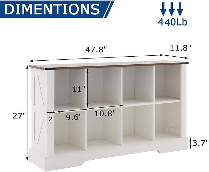8 Cube Storage Organizer, 2 Tier Book Shelf with Led Lights, Farmhouse Book Shelves for Living Room, Horizontal Toy Storage Bookshelf, Wood Display Bookcase Cabinet for Bedroom, Office, White