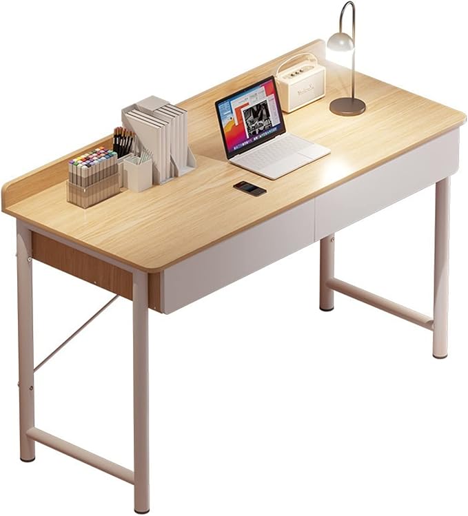 Computer Desk Desk Study Table Simple Wooden PC Desk Office Modern Writing Table Universal Laptop Stand Home Furniture PC Workstation with 2 Drawers Home Study Table, 2 Colors Office Desk ( Color : Br