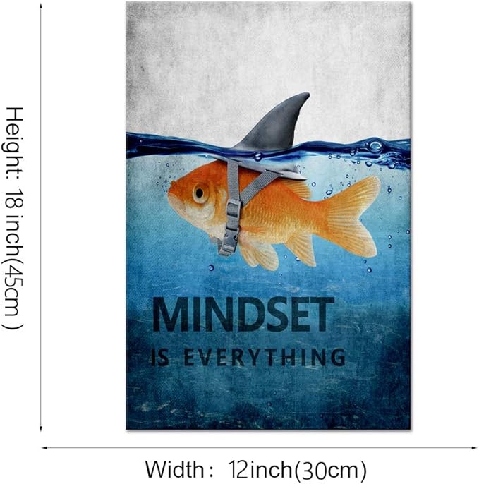 Yatsen Bridge Mindset is Everything Painting on Canvas Inspirational Wall Art Goldfish Motivational Posters Entrepreneur Office Wall Decor Quotes Artwork for Office Home Decor, 12''W x 16''H