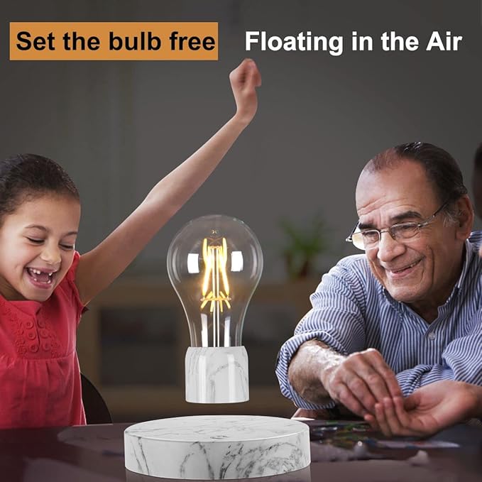 VGAzer Magnetic Levitating Floating LED Light Bulb Desk Lamp for Unique Gifts, Room Decor, Night Light, Home Office Decor Desk Tech Toys (Round Marble Base)