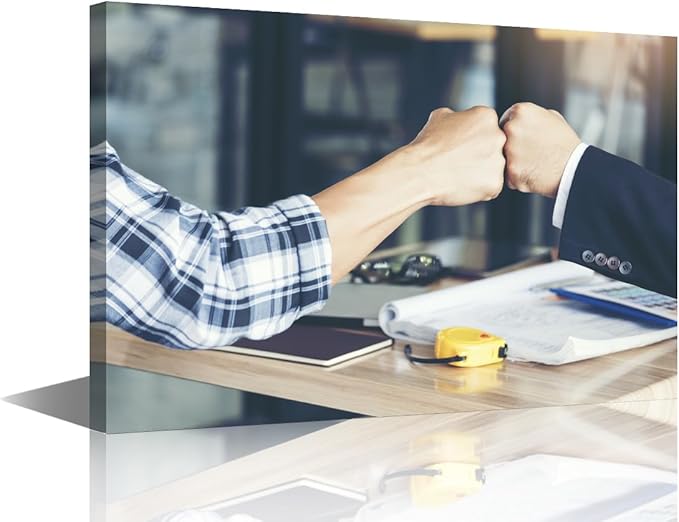 1 Panel Canvas Wall Art Fist Bump Colleagues Collaboration Teamwork Picture Modern Decor Poster Canvas Print Frame Ready To Hang (12"Wx18"H)