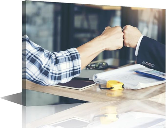 1 Panel Canvas Wall Art Fist Bump Colleagues Collaboration Teamwork Picture Modern Decor Poster Canvas Print Frame Ready To Hang (12"Wx18"H)