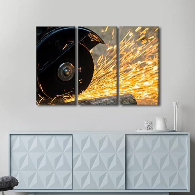 TUMOVO Tools Technology Wall Art Machine Tools Paintings On Canvas Modern Wall Artwork Canvas Frame Art Prints 3 Pieces Wall Art Room Decor Home Decorations for Factory Living Room, 42x28 Inch