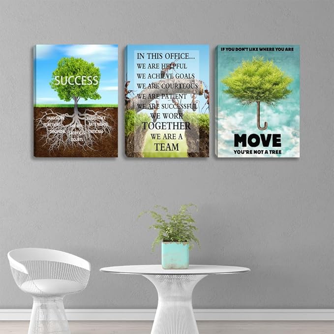 3 Pieces Motivational Wall Art Inspirational Tree Canvas Success Poster Artwork Entrepreneur Quote Painting Office Wall Decor Art for Office Bedroom Living Room Workplace Decoration(48"Wx24"H)