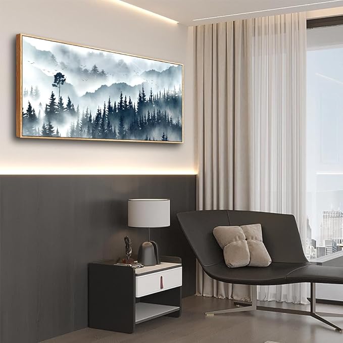 hyidecorart Wood Framed Wall Art For Living Room Canvas Wall Decor For Office Abstract Painting Fog forest Landscape Wall Picture Ready To Hang Bedroom Home Decorations Prints Posters Artwork 20X40