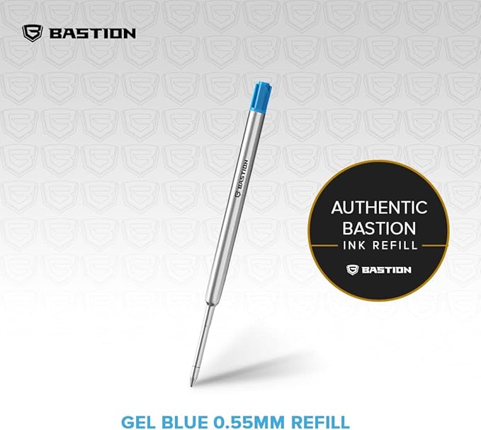 BASTION® Premium Pen Refill, Deeply Pigmented Ink for All Bolt Action Luxury Pens, Standard Ink Refill with 0.55mm Fine Tip - Blue Gel, 6 PC