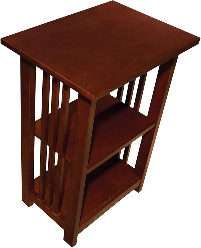 Alaterre Furniture Mission 3-Tier End Table with Vertical Slat Side Panels – Craftsman Style Wood Side Table with Open Storage for Living Room, Bedroom, or Cozy Reading Nook (Cherry)