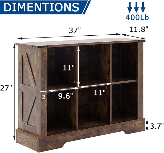 6 Cube Storage Organizer, 2 Tier Book Shelf with Led Lights, Farmhouse Book Shelves for Living Room, Horizontal Toy Storage Bookshelf, Wood Display Bookcase Cabinet for Bedroom, Office, Brown
