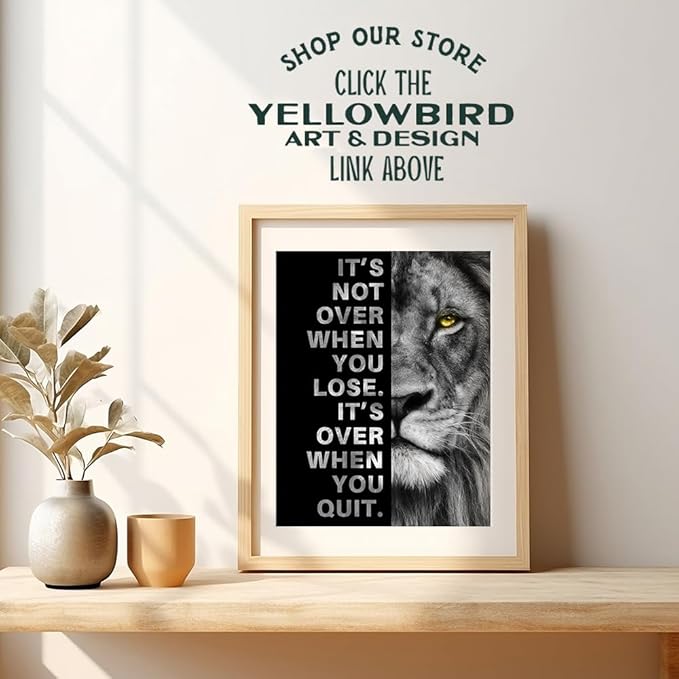 Office Wall Art For Men 11x14 - Inspirational Wall Decor - Motivational quote - positive affirmation Wall Art - Gym Motivation Poster - Man cave Wall Decorations - Lion Print - LARGE Unframed