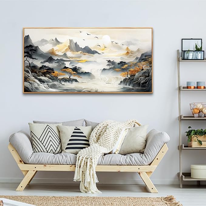 hyidecorart Canvas Prints Wall Art For Living Room Large Wood Framed Wall Decor For Office Modern Bedroom Abstract Pictures Mountain Landscape Wall Painting Artwork Stretched and Framed Poster