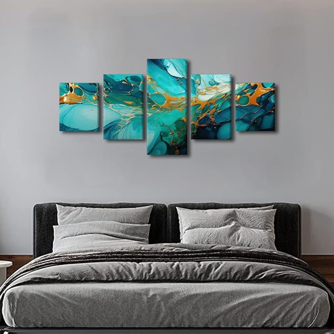 Canvas Wall Art Decor for Men 5 Panel Abstract Canvas Art Seawater and Sediment Abstract Poster Prints on Canvas for Native Americans Living Room Home Decor Stretched Framed Ready to Hang 50x24 in
