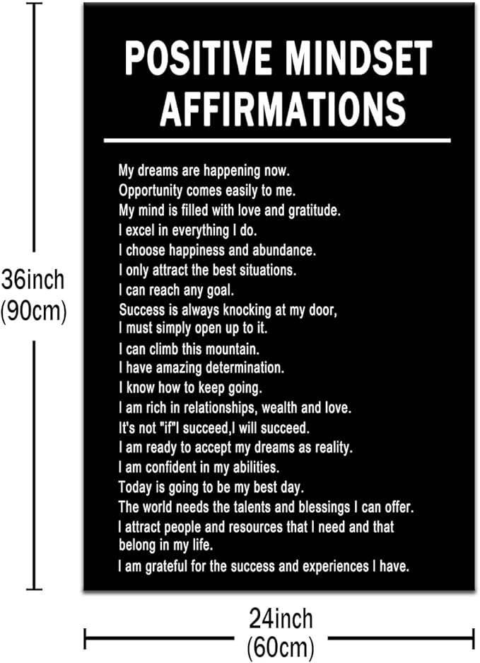 Inspirational Canvas Poster Positive Mindset Affirmations Motivational Wall Art for Office Entrepreneur Quotes Picture Print Artwork Living Room Classroom Gym Wall Decor Ready to Hang [24''Wx36''H]