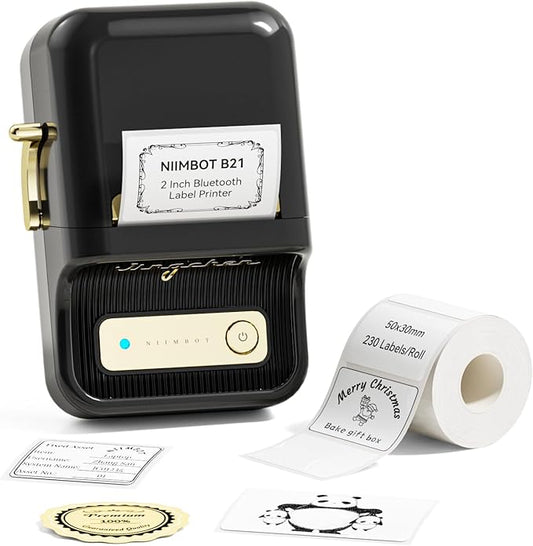NIIMBOT B21 Label Maker Machine with Tape, 2 Inch Portable Sticker Printer Thermal Labeler for Gift Jar Candle Address Labels for Home Office Business Organization, Supports Mobile & PC, Black