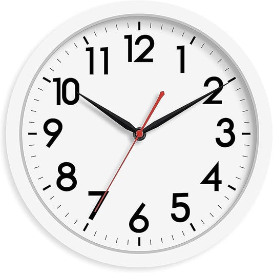 AKCISOT 14 Inch Wall Clock Silent Non Ticking Modern Wall Clocks Battery Operated, Analog Classic Clock Decorative for Bedroom, Kitchen, Home Office, Bathroom, School, Living Room (White)