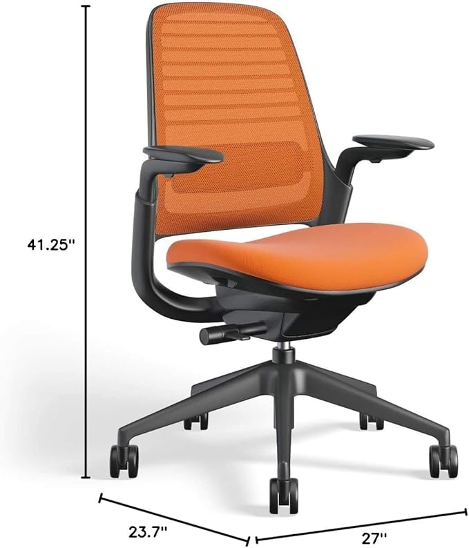 Steelcase Series 1 Office Chair - Ergonomic Work Chair with Wheels for Hard Flooring - Helps Support Productivity - Weight-Activated Controls, Back & Arm Support - Easy Assembly - Tangerine