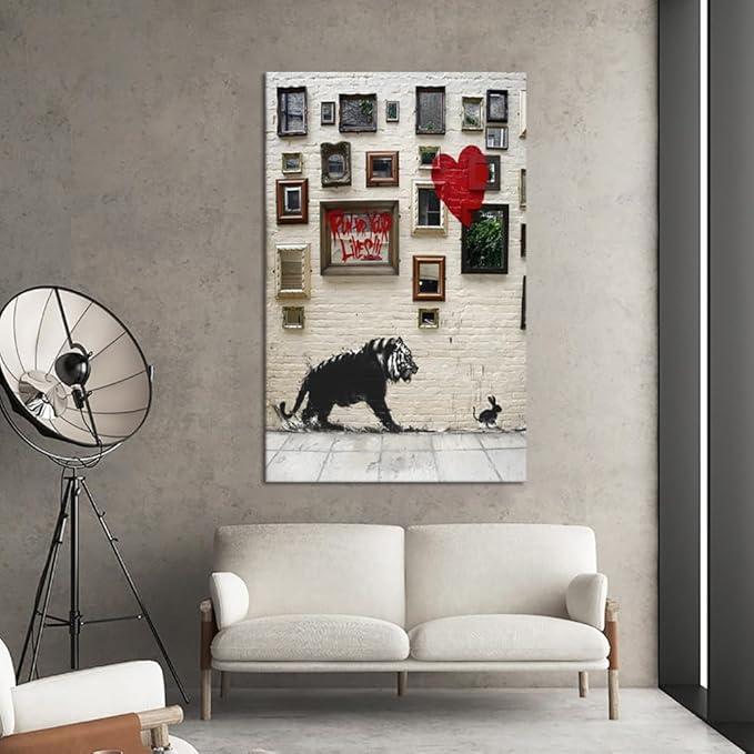 Canvas Trend Large Size Graffiti Motivational Wall Art Tiger and Rabbit Run for Your Lives Positive Quotes Artwork Living Room Decor Framed Ready to Hang-28x44 inch